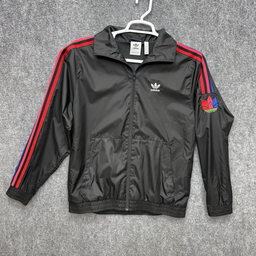 Adidas Trefoil Windbreaker Jacket Black full zip men's size Small